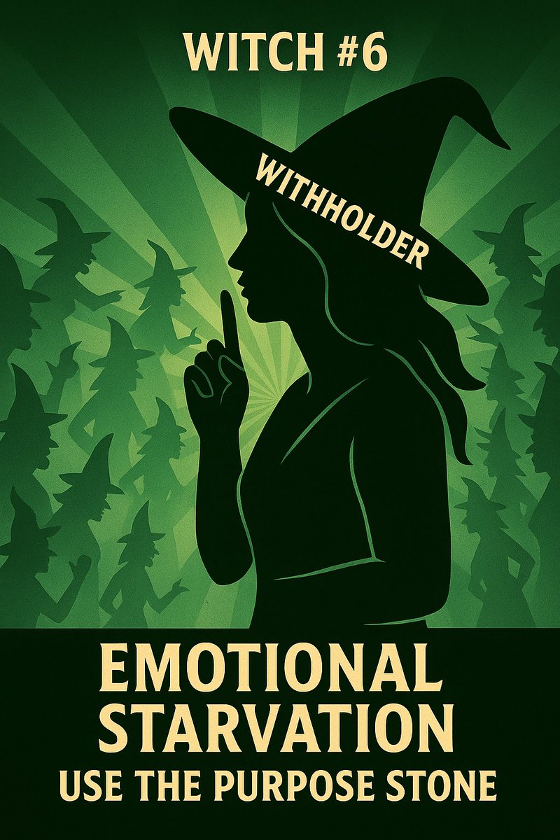 The Autonomy Gauntlet: The Evil Hex Patrol – Witch 6: Emotional Starvation – The Withholder (Mistress of Deprivation).

Powers: A Hex Patrol witch who controls by withholding affection, validation, and emotional support.

Toxicity: 9/10 (1/10 when PURPOSE stone activated).