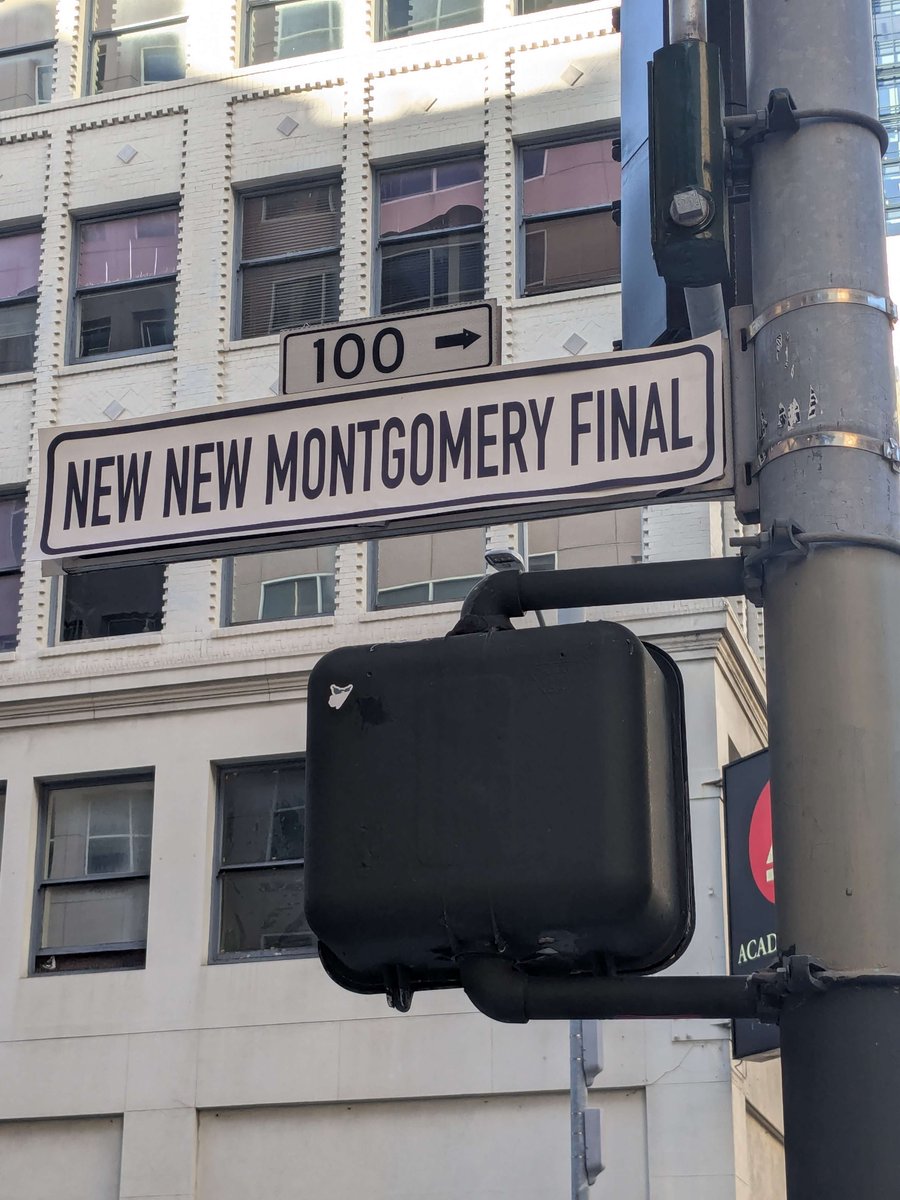 karomancer's tweet photo. When you first name a street Montgomery, then name the street it turns into New Montgomery, what should you name the next leg?

We're going with this: https://t.co/ALvy17XZTE
