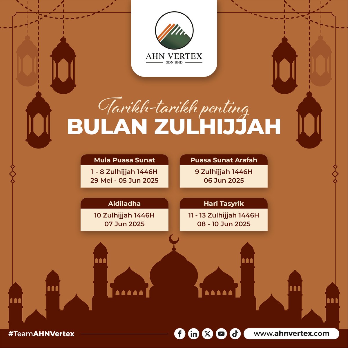 AHN Vertex Sdn Bhd ๐ฒ๐พ (@ahnvertex) on Twitter photo S A L A M J U M A A T | 02 Zulhijjah 1446H
10 hari pertama Zulhijjah dianggap sebagai hari yang paling baik dalam setahun.
Sabda Rasulullah SAW:
ุฃูููุถููู ุฃููููุงู
ู ุงูุฏููููููุง ุฃููููุงู
ู ุงููุนูุดูุฑู
โSebaik-baik hari dalam dunia ini adalah 10 hari ini.โ
#TeamAHNVertex S A L A M J U M A A T | 02 Zulhijjah 1446H
10 hari pertama Zulhijjah dianggap sebagai hari yang paling baik dalam setahun.
Sabda Rasulullah SAW:
ุฃูููุถููู ุฃููููุงู
ู ุงูุฏููููููุง ุฃููููุงู
ู ุงููุนูุดูุฑู
โSebaik-baik hari dalam dunia ini adalah 10 hari ini.โ
#TeamAHNVertex