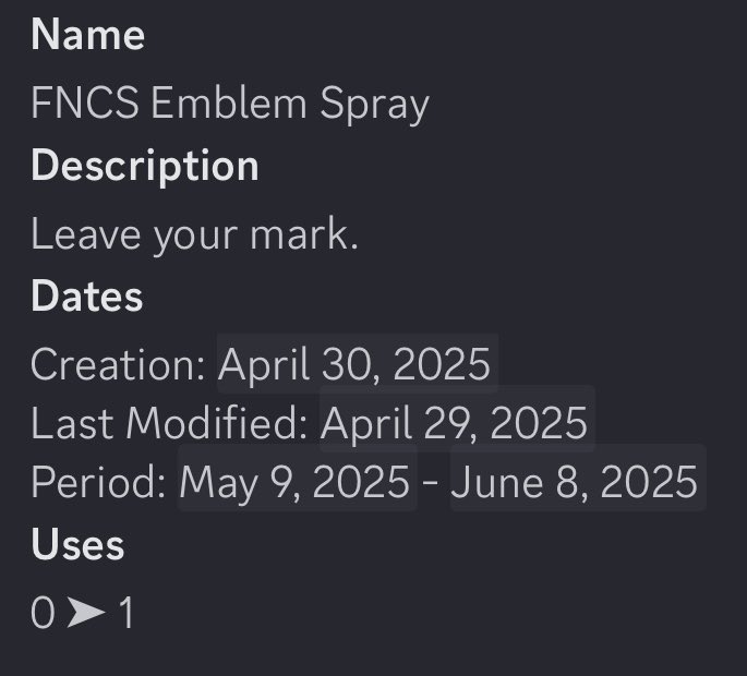 Spray code up for grabs, any offers appreciated. Can’t decide on a price and have 2 possible but not confirmed offers. Available until June 8th