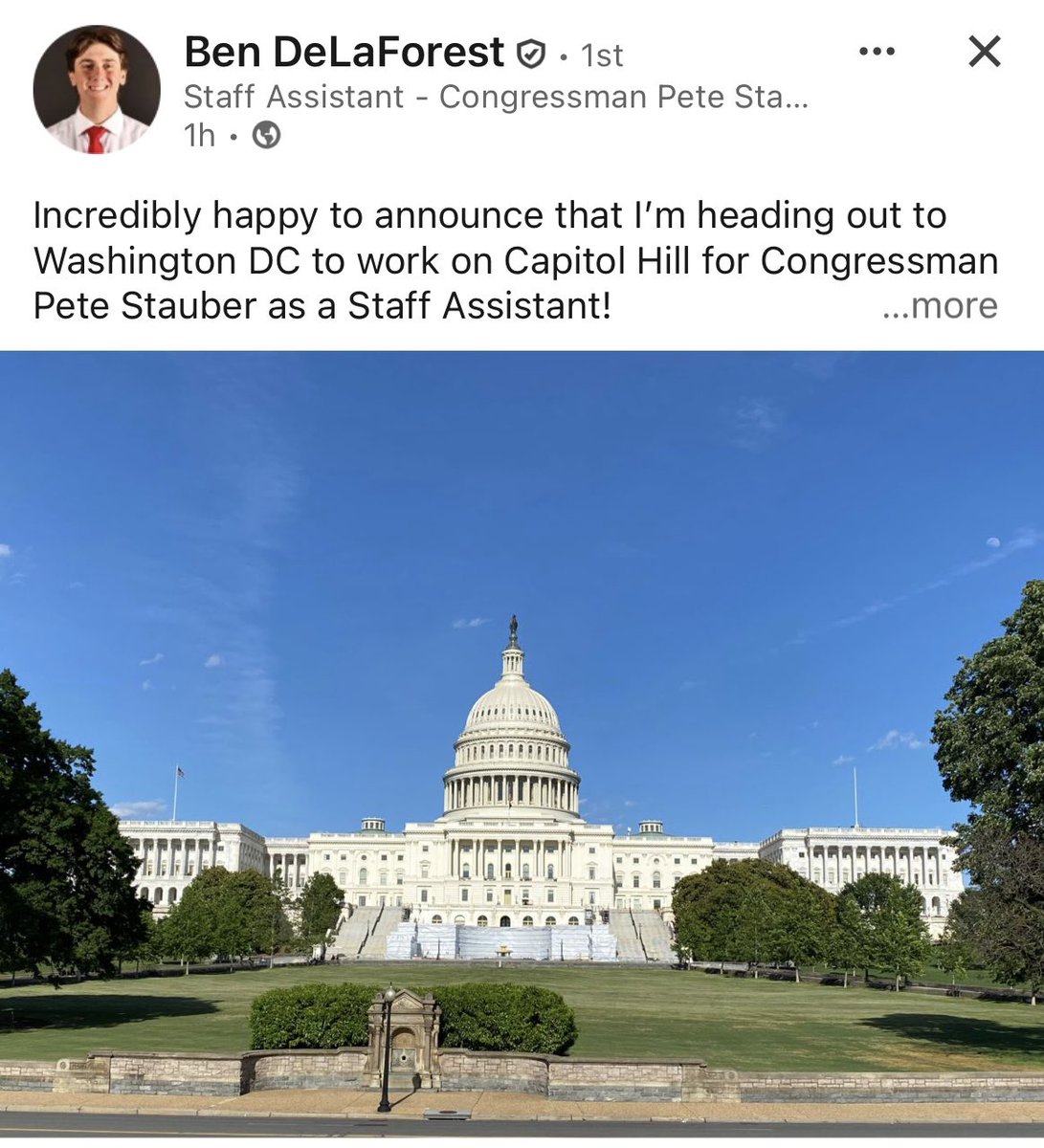 Congratulations to alum <a href="/BenDeLaForest/">Ben DeLaForest</a> on doing big things in our nations capitol!