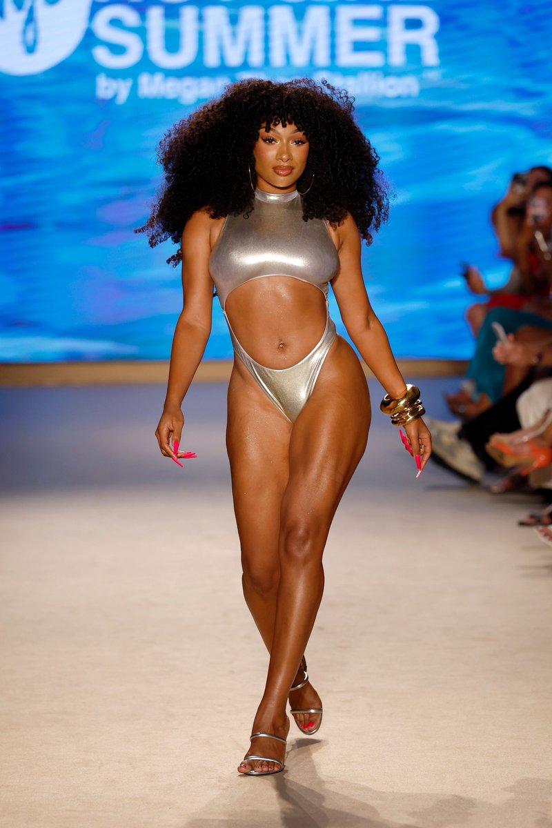 theestallion's tweet photo. HOT GIRL SWIM AT MIAMI SWIM WEEK 🔥💙 my first swim week everrr #HOTGIRLSUMMER https://t.co/vOA3xtWood