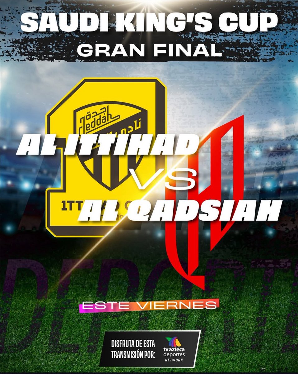 Mañana Julian Quiñones 🔴🟡🇲🇽⚽️ podría conseguir su primer título con el <a href="/Alqadsiah/">نادي القادسية السعودي</a> en el #futbolsaudí o bien <a href="/Benzema/">Karim Benzema</a> festejar su doblete con el #alittihad en la #KINGSCUP que llevaremos a las 12:00 pm de México por <a href="/AztecaDeportes/">TV Azteca Deportes</a> #aztecadeportesnetwork #ligasaudíxazteca