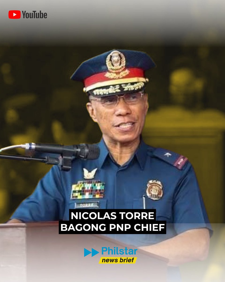 PhilstarNews's tweet photo. Hinirang si Police Major General Nicolas Torre III bilang bagong chief ng Philippine National Police (PNP), ayon sa isang press conference ni Executive Secretary Lucas Bersamin kahapon, May 29.

Panoorin: https://t.co/xtr2vsgrFG https://t.co/M4iJzRtW4R