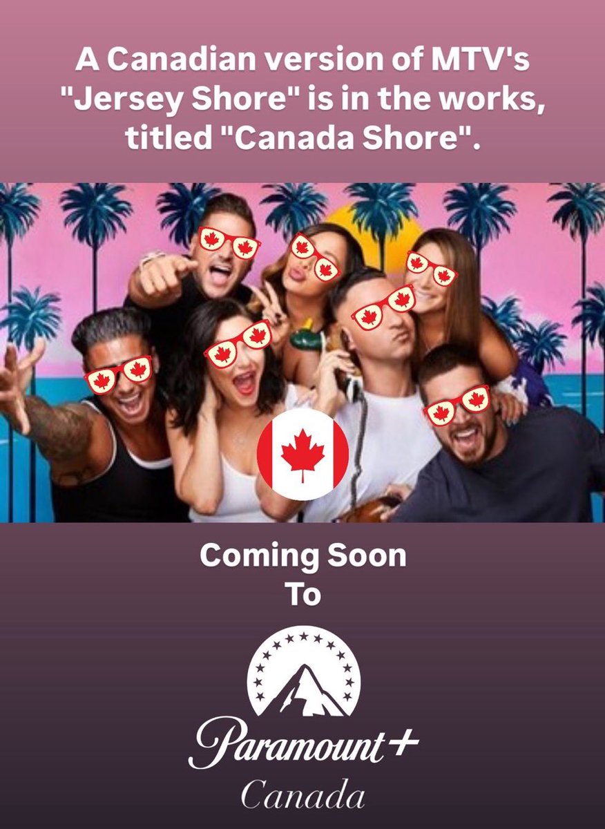 Garrick The DJ (@garrickthedj) on Twitter photo For those #Canadian fans who love #Jerseyshore & #JSFamilyVacation.
Canada is getting its first ever spinoff currently titled #CanadaShore 🇨🇦 which is now in the works.
<a href="/ParamountPlusCA/">Paramount+ Canada</a> #Jerzday #Canada #Toronto #RealityTV #ParamountPlusCA For those #Canadian fans who love #Jerseyshore & #JSFamilyVacation.
Canada is getting its first ever spinoff currently titled #CanadaShore 🇨🇦 which is now in the works.
<a href="/ParamountPlusCA/">Paramount+ Canada</a> #Jerzday #Canada #Toronto #RealityTV #ParamountPlusCA