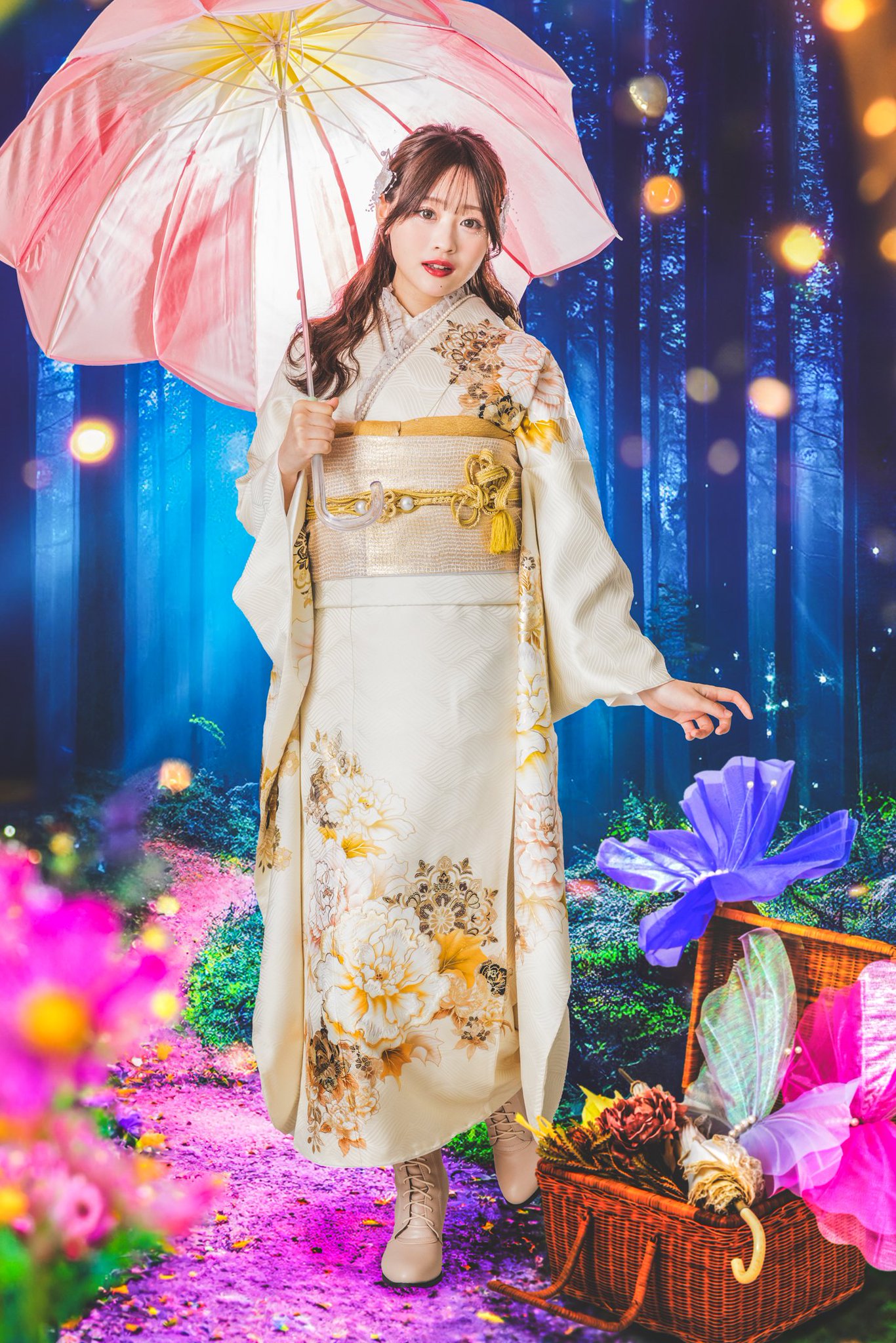 振袖 身長161-176cm 黒 黄色　薔薇　正絹 r1187-f-3.jpg