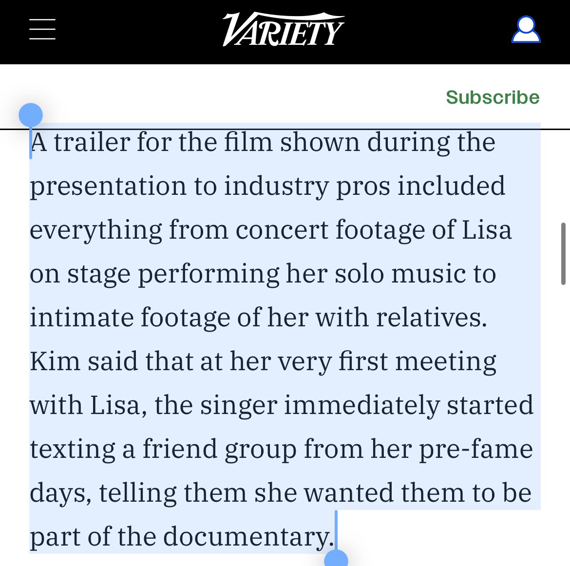 K-Pop Superstar #LISA Set for Documentary Film Treatment From Sony Music Vision and Director Sue Kim - <a href="/Variety/">Variety</a> 

Global superstar Lisa, who rose to fame with BP and is now balancing that group with a successful solo recording career and move into acting, is the subject of a