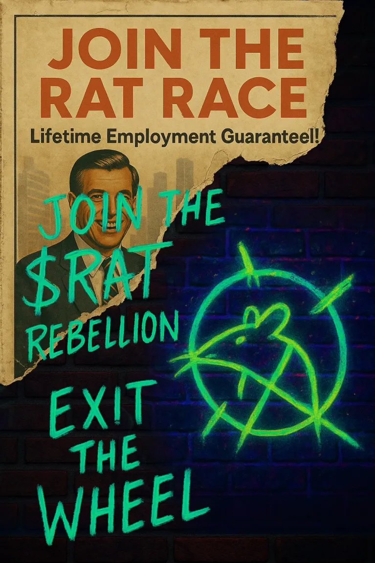 There are murmurs in the wires.
 
Whispers behind walls.  

The RATs are organizing. The rebellion is about to begin.  

#ExitTheWheel $RAT