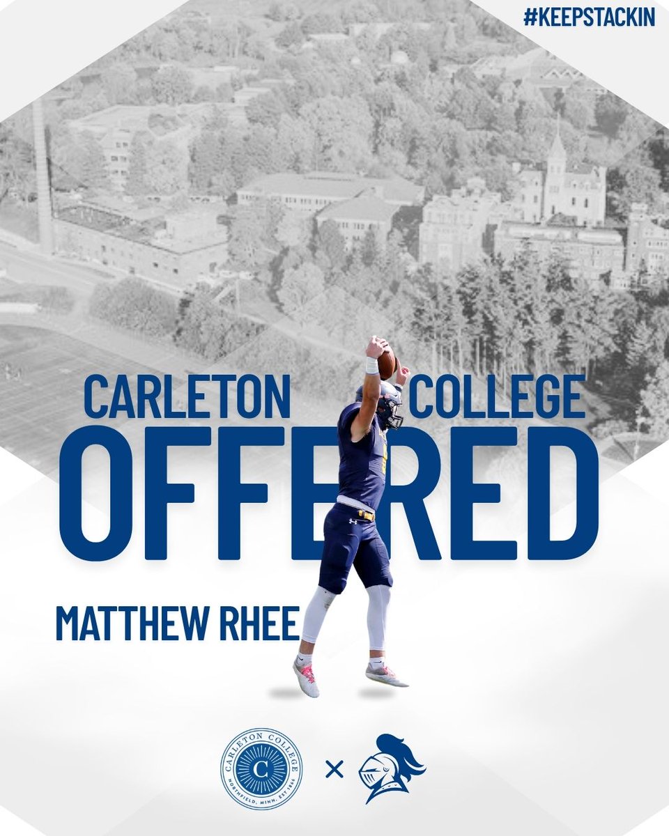After a great call with <a href="/CoachJournell/">Tom Journell</a>, I am blessed to recieve an offer from <a href="/CarletonFB/">Carleton Football</a> to continue my athletic and academic career at <a href="/CarletonFB/">Carleton Football</a>. 
#KeepStackin
<a href="/randoutwest/">Rand Holdren</a> <a href="/maranatha_fb/">MaranathaMinutemenFB</a>