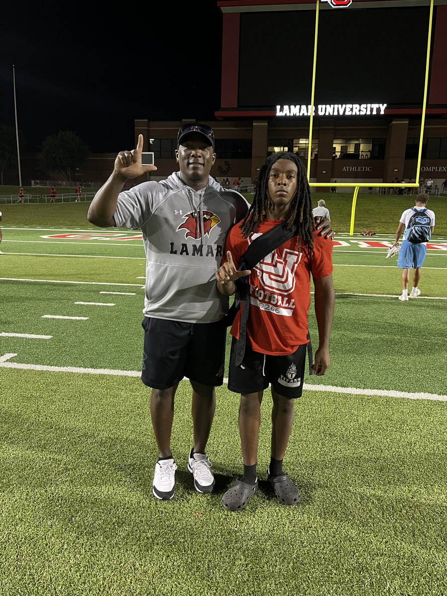 CAMP SEASON IS HERE‼️ First stop <a href="/LamarFootball/">Lamar University Football</a> <a href="/TRILLDB/">Coach Ford</a> <a href="/coachbmorgan/">Brian Morgan</a> <a href="/Coach_Cannata/">Matt Cannata</a> <a href="/coachcordova/">Wayne Cordova</a> <a href="/CoachSpo_/">Andrew Sparano</a> <a href="/coachmac_22/">Todd Macon</a> <a href="/kmangum409/">Korey Mangum</a> <a href="/shamar_thomas11/">Marr</a>