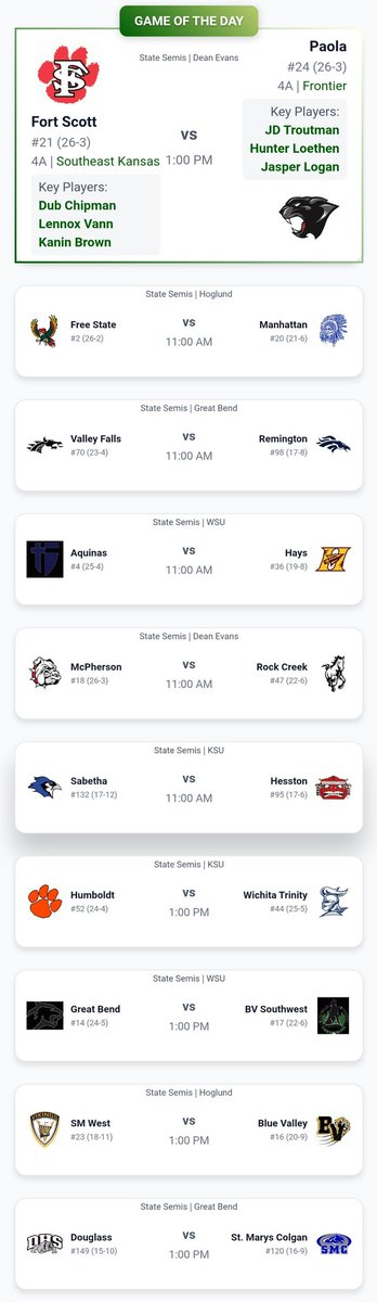 Tomorrow's state semifinals.   Championship and consolation games to follow.