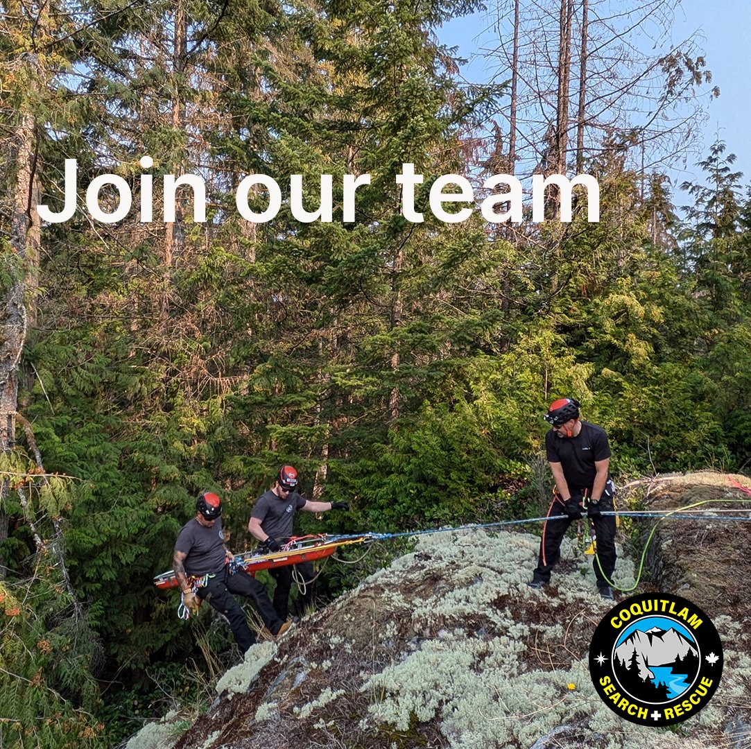 CoquitlamSAR's tweet photo. Teamwork. Trust. Technical skill. Navigating steep terrain or lowering a stretcher with care, our members train hard so we're ready when the call comes. Applications are now open to join Coquitlam SAR! Apply now: https://t.co/AVwJv7MlHD
Application deadline is August 1 #JoinSAR https://t.co/rOY6khWZ7M