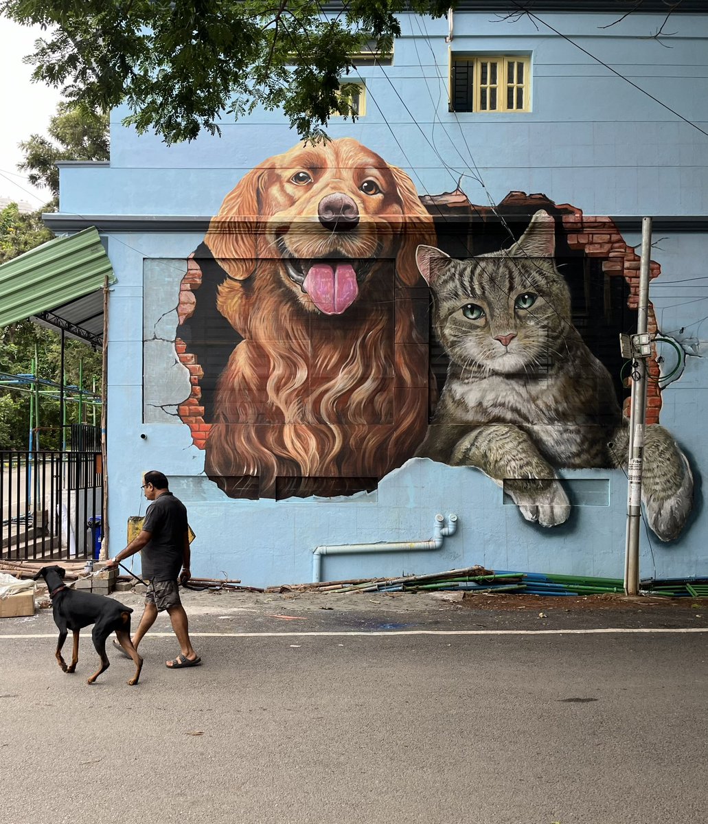 Two paws, one art! 😇 #streetart #rrnagar #nammabengaluru