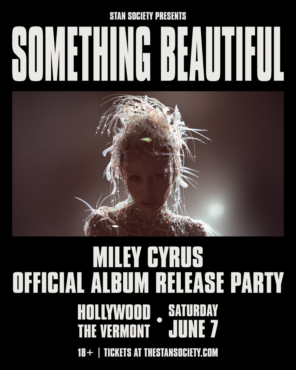 stansociety (@thestansociety) on Twitter photo MILEY CYRUS OFFICIAL ALBUM RELEASE PARTY
Limited complimentary RSVPs at thestansociety.com #MileyCyrusSomethingBeautiful <a href="/mileyworld/">mileyworld</a> <a href="/MileyCyrus/">Miley Cyrus</a> MILEY CYRUS OFFICIAL ALBUM RELEASE PARTY
Limited complimentary RSVPs at thestansociety.com #MileyCyrusSomethingBeautiful <a href="/mileyworld/">mileyworld</a> <a href="/MileyCyrus/">Miley Cyrus</a>