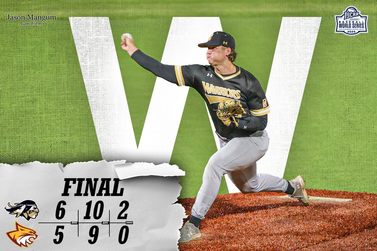 Warriors get it done in extra innings, 6-5! ECCC will face the Wildcats yet again tomorrow, with a trip to the Championship on the line.

#WarriorStrong
