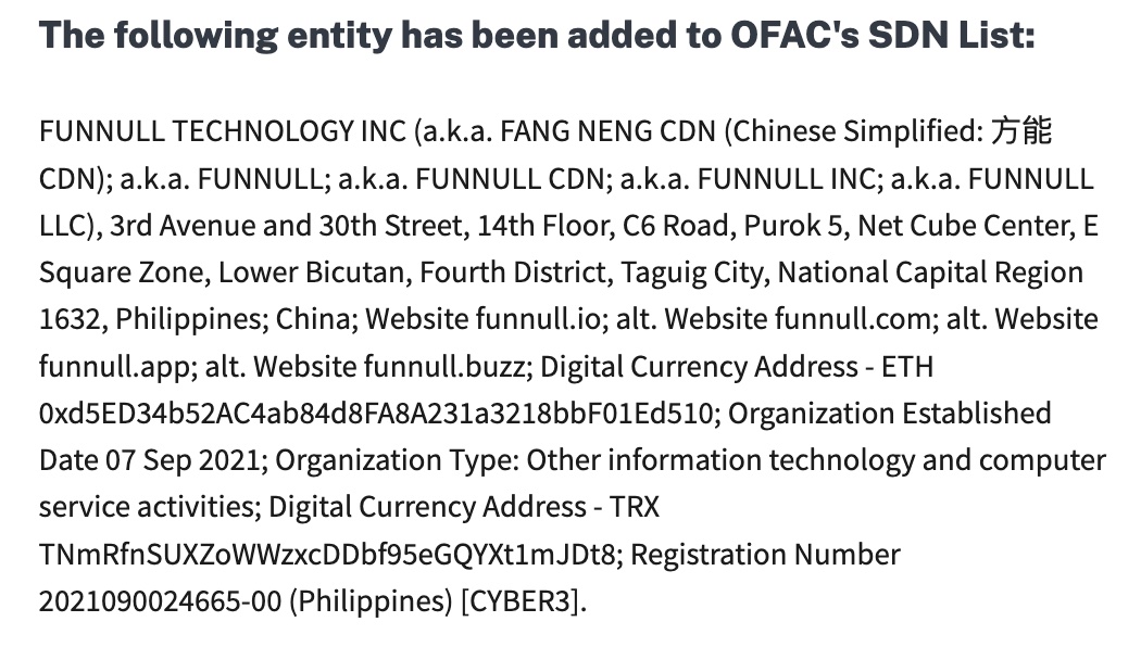 MistTrack_io's tweet photo. 🚨On May 29, the U.S. Treasury sanctioned Philippine-based #Funnull for its role in pig butchering scams. 

@tether & @circle froze two related addresses:
♦️ 0xd5ed34...ed510 (17,594.75 $USDT and 0 $USDC frozen)
♦️ TNmRfn...t8 (2,361 $USDT frozen)

These addresses are linked to multiple platforms (e.g., HuionePay) and addresses labeled by MistTrack as Theft, Phishing, and Pig Butchering Scammer.

🔗 https://t.co/pX0S7YefDK

#PigButchering #AML #Web3Security