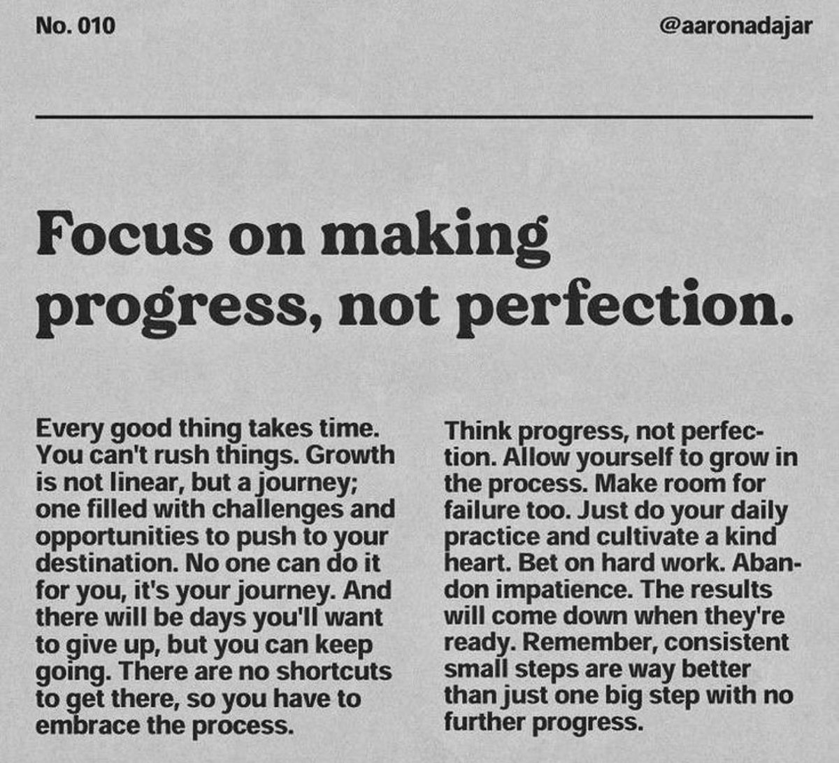 Focus on making progress, not perfection.