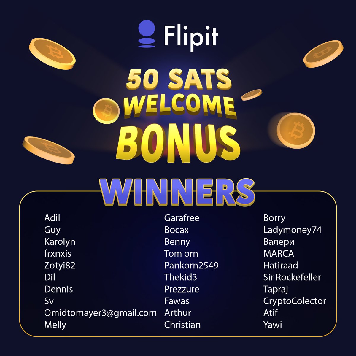 flip4btc's tweet photo. 🎉 Shoutout to our latest #Flipit winners!

50 #SAT bonuses just dropped into your #wallets — check now! 💸

It’s simple: You #play, you #win, and you get paid.

Not in yet?
Hop in and #start here: https://t.co/A6CGzH5yvs

#Bitcoin $BTC #Crypto #Blockchain #P2E #Telegram https://t.co/0oirHHoBbH