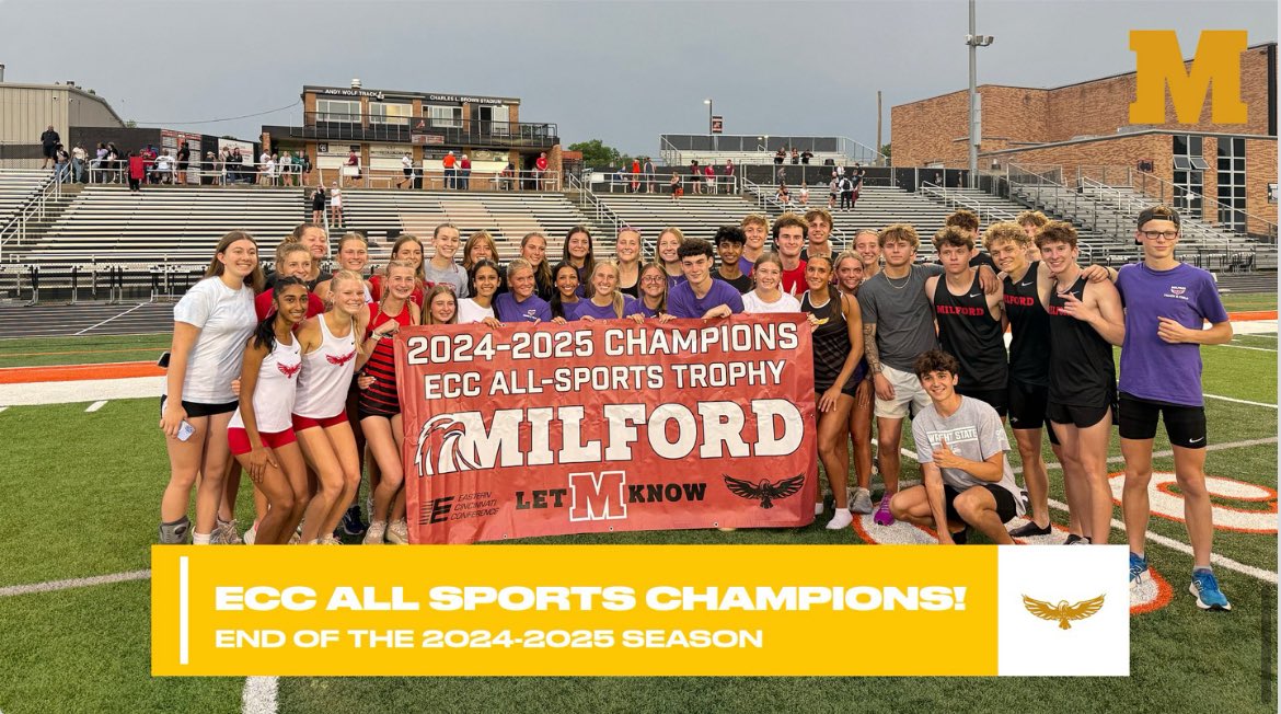 It’s officially OFFICIAL!!! Your Milford🦅are the 24-25 ECC All-Sports🏆Champions! 3rd time in 4 years! This award is a measure of how successful an athletic dept is based on standings in all 27 officially recognized ECC sports!

eccsports.com/confAllSportsT…

#TheStandardIsTheStandard