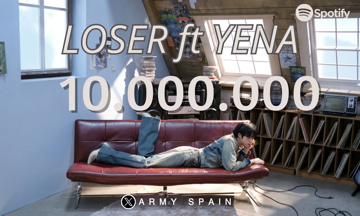 🎧| #LOSER (fest. YENA) de #Jin ha alcanzado 10 MILLONES de reproduciones en Spotify (10.477.587)! 

¡Sigamos con el stream!
10M ✅️ 🔜 50M
Gap: 39.522.413
📅 10/8

🖇open.spotify.com/track/4WrkJNGb…

#Jin_Echo #BTSJIN
#BTS <a href="/BTS_twt/">방탄소년단</a> 
- ⛵️