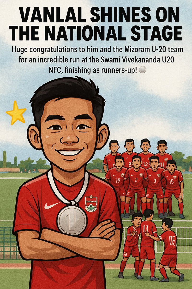 Lalhmingth90922's tweet image. Vanlal and the Mizoram U-20   squad brought the heat! 
A stellar performance at the Swami Vivekananda U20 NFC – finishing runners-up! 🥈
Future of Indian football looks bright 💫
#RFYC #WeCare #YouthFootball #IndianFootball #SwamiVivekananda #RCBvsPBKS #Qualifier
#ModiFailsBihar