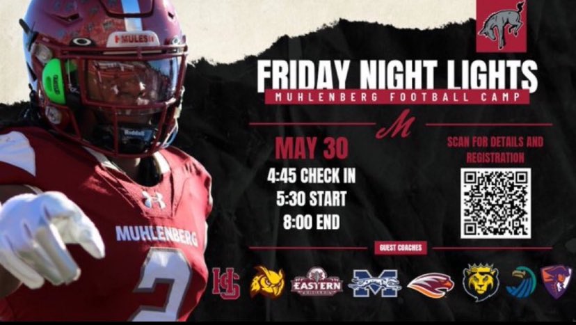 Thomas Costello (@tcos5760) on Twitter photo Looking forward to getting back on campus and competing tomorrow night at the <a href="/DigInMules/">Muhlenberg Football</a> Friday Night Lights Camp!!
<a href="/MsgrFarrellFB/">Monsignor Farrell Football</a> <a href="/Coach_Schmidty/">Robert Schmidt</a> <a href="/22CoachMoe/">Moe Stallings</a> Looking forward to getting back on campus and competing tomorrow night at the <a href="/DigInMules/">Muhlenberg Football</a> Friday Night Lights Camp!!
<a href="/MsgrFarrellFB/">Monsignor Farrell Football</a> <a href="/Coach_Schmidty/">Robert Schmidt</a> <a href="/22CoachMoe/">Moe Stallings</a>