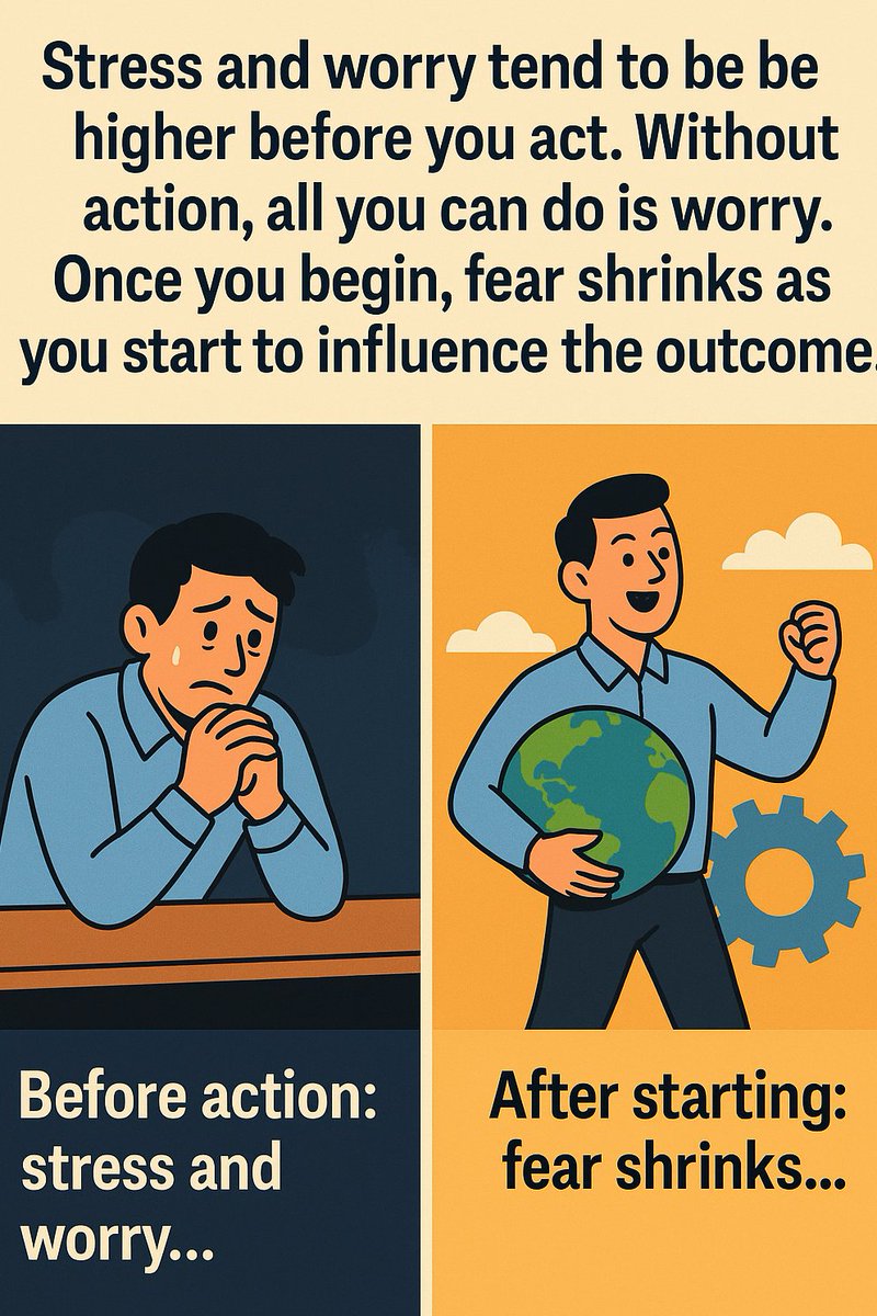 "Stress and worry tend to be higher before you act.
Without action, all you can do is worry.
Once you begin, fear shrinks as you start to influence the outcome"
<a href="/JamesClear/">James Clear</a>