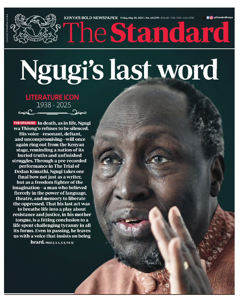 END OF AN ERA!!

Rest In Power Ngugi wa Thiong'o.

Tuned Online Classes Kalonzo Musyoka Niko Kibaki