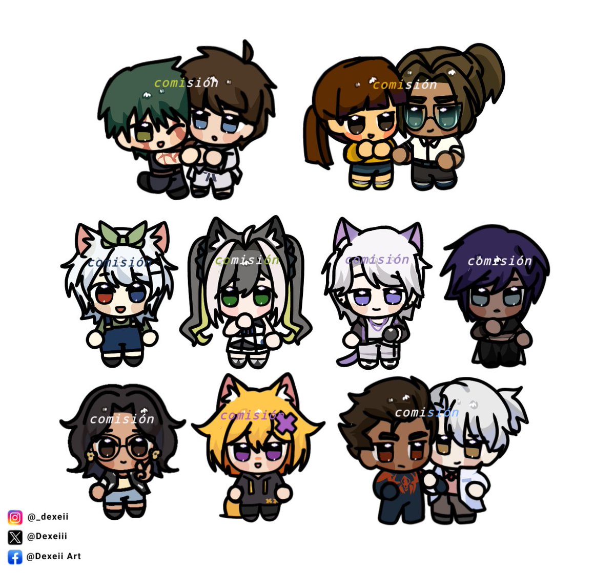 Chibi Commissions 💕
Bastantes simples baratos pero bonitos, me recuerdan a los monitos de gacha life  jijiji