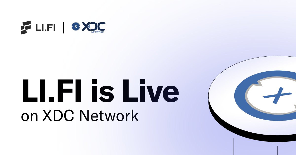 LI.FI (@lifiprotocol) on Twitter photo LI.FI is now live on <a href="/XDC_Network_/">XDC Network</a> 📣
Cross-chain and same-chain swaps on XDC are now supported & available via our API, SDK, and Widget. LI.FI is now live on <a href="/XDC_Network_/">XDC Network</a> 📣
Cross-chain and same-chain swaps on XDC are now supported & available via our API, SDK, and Widget.