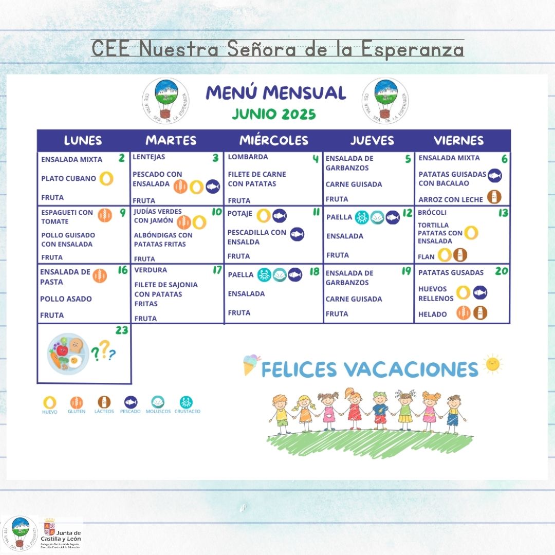 🥗 MENÚ JUNIO 

#CEENuestraSeñoraDeLaEsperanza #CEE #curso20242025