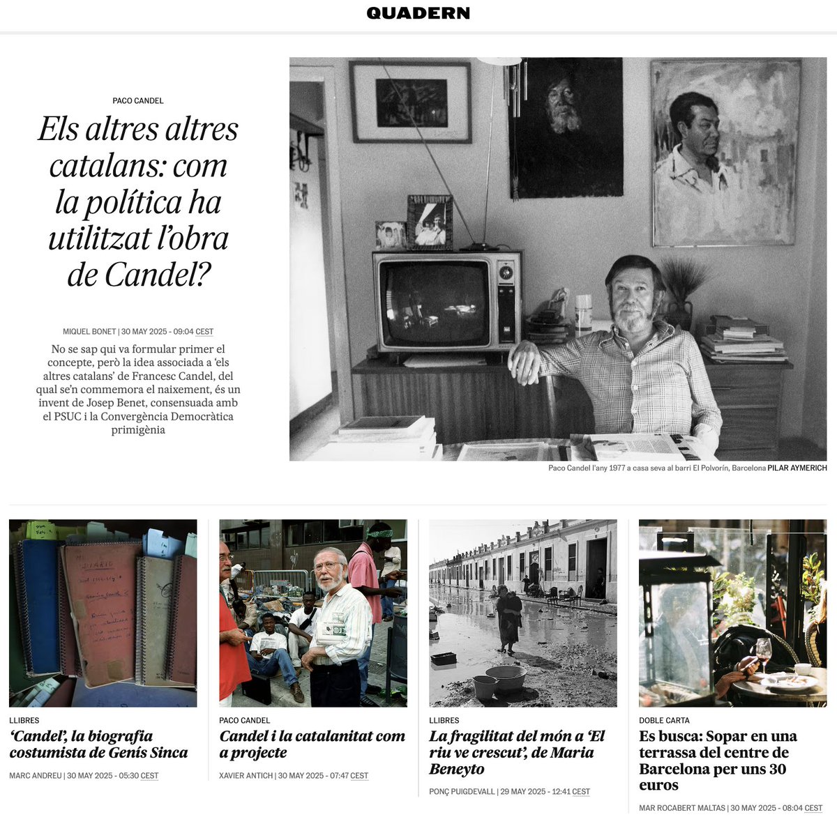 Fundació Paco Candel (@fundaciocandel) on Twitter photo El Quadern del diari El País (elpais.com/quadern/) dedica diferents articles sobre l'#anyCandel. Destaca aquest de @xavierantich, president d'<a href="/omnium/">Òmnium Cultural</a>: 'La catalanitat com a projecte'. elpais.com/quadern/litera… El Quadern del diari El País (elpais.com/quadern/) dedica diferents articles sobre l'#anyCandel. Destaca aquest de @xavierantich, president d'<a href="/omnium/">Òmnium Cultural</a>: 'La catalanitat com a projecte'. elpais.com/quadern/litera…