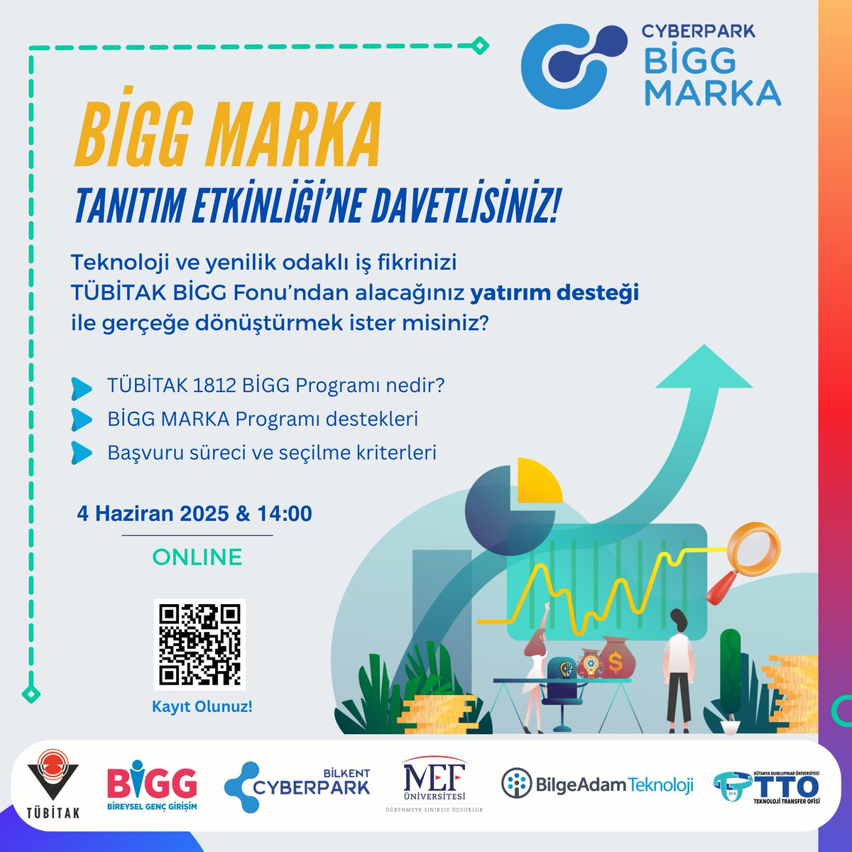 Bilkent CYBERPARK (@cyberparktgb) on Twitter photo 🚀Teknoloji ve yenilik odaklı iş fikrinizi TÜBİTAK BİGG Fonu’ndan alacağınız yatırım desteği ile gerçeğe dönüştürmek ister misiniz?
Bilkent CYBERPARK, <a href="/MEFuniversitesi/">MEF Üniversitesi</a>, <a href="/TtoDpu/">KÜTAHYA DPÜ TTO</a> ve <a href="/bilgeadam/">BilgeAdam Teknoloji</a> partnerliğinde yürütülen BİGG MARKA Tanıtım Etkinliği'nde, programın sunduğu destekleri, 🚀Teknoloji ve yenilik odaklı iş fikrinizi TÜBİTAK BİGG Fonu’ndan alacağınız yatırım desteği ile gerçeğe dönüştürmek ister misiniz?
Bilkent CYBERPARK, <a href="/MEFuniversitesi/">MEF Üniversitesi</a>, <a href="/TtoDpu/">KÜTAHYA DPÜ TTO</a> ve <a href="/bilgeadam/">BilgeAdam Teknoloji</a> partnerliğinde yürütülen BİGG MARKA Tanıtım Etkinliği'nde, programın sunduğu destekleri,