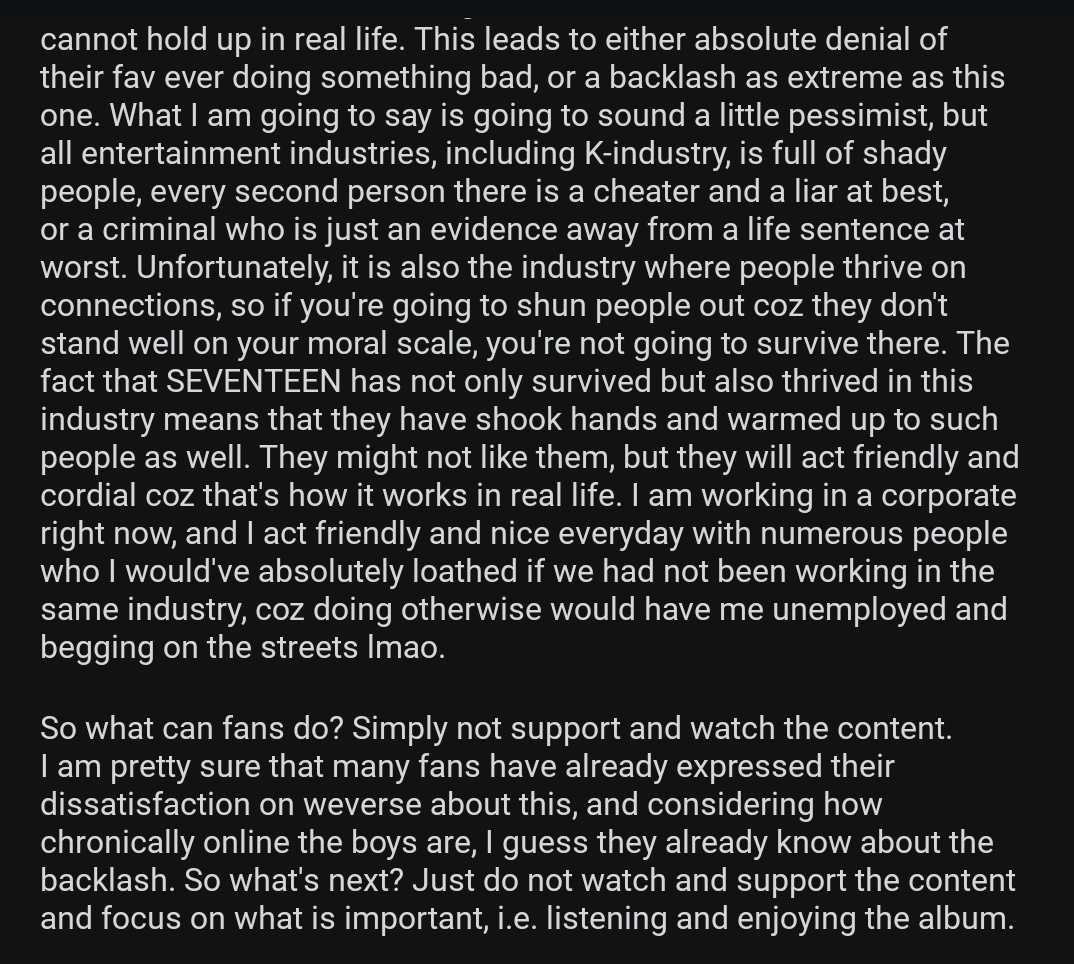 Reddit Carats are smarter than Twitter Carats in this situation. This is the last tweet I'll make about this. And now I'll keep supporting my idols like an actual fan. I hope that Carats will learn their lesson for once this has been happening for way too long.
