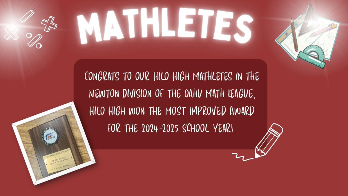 Congratulations to our Hilo High Mathletes on the Math Team! Congratulations to our Hilo High Mathletes on the Math Team! After a successful year competing against 16 other schools, including Waiakea and 14 Oahu schools, in the Newton Division of the Oahu