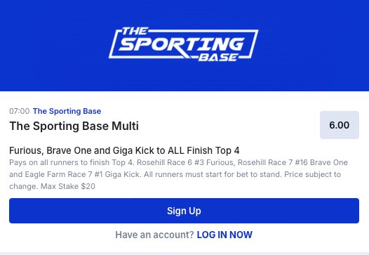 🚨🏇 Our Saturday Special Is Up On <a href="/betr_au/">betr</a> 

We have Furious, Brave One &amp; Giga Kick to run top 4 @ $6

What do you think? 

Bet on special: tinyurl.com/3ekwys3y