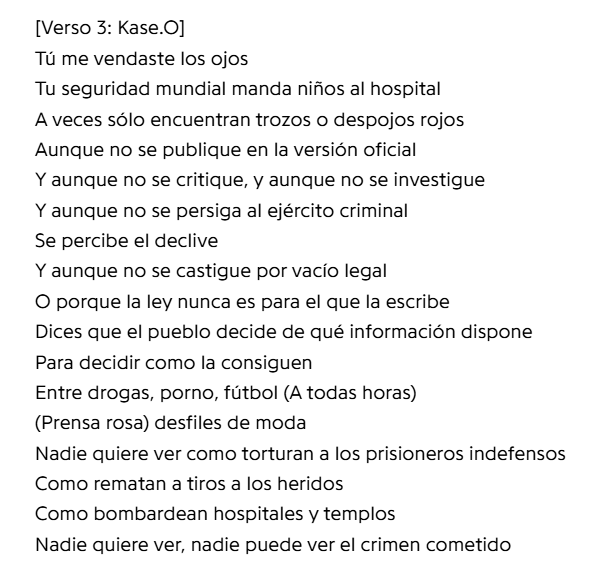 Esto es del 2019 eh, que tampoco es que sea de hace 20 años, hace 6 años sacó esta letra y ahora se despierta, ve un genocidio y dice: Bueno, no actuar no va a salvar ninguna vida.