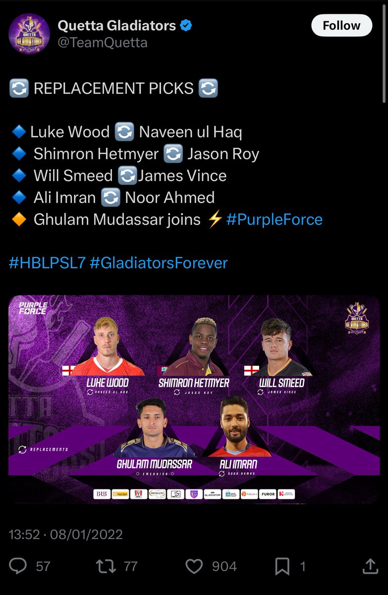 The Quetta Gladiators had Ghulam Mudassar play for them in PSL 4 (2019) and PSL 7 (2022). However, his inclusion in the Quetta Gladiators during PSL 7 was illegal, as he was already associated/play with the Lahore Qalandars in PSL 2 and PSL 3.

Why is the false criticism and