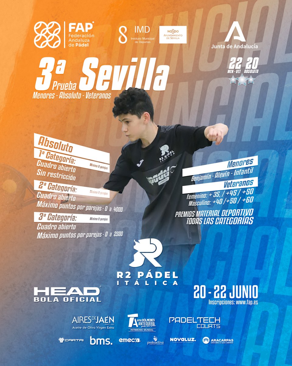 🟢 III Prueba Circuito Provincial Sevilla
📍 R2 Club de Pádel Itálica 
📅 Del 20 al 22 de junio
📆 Cierre de inscripción: 17 de junio- 14:00h 
📝 Inscripciones: fap.es

#FAP #SomosFAP #padel #CircuitoProvincial #Malaga