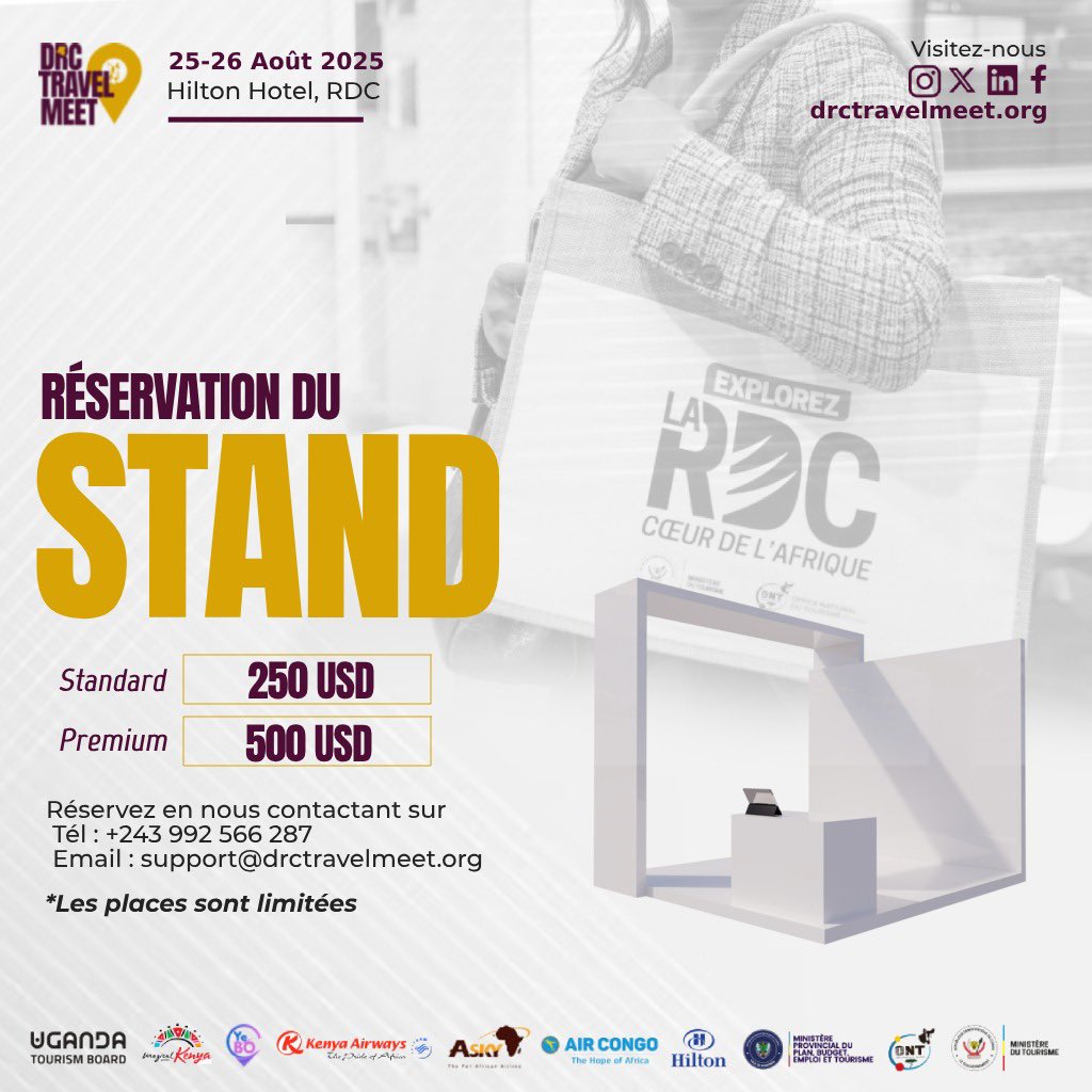 DRC TRAVEL MEET (@drctravelmeet) on Twitter photo ๐ ๐ฅ๐ฒฬ๐๐ฒ๐ฟ๐๐ฒ๐ ๐๐ผ๐๐ฟ๐ฒ ๐๐๐ฎ๐ป๐ฑ๐๐ผ
๐ Du 25-26 aout 2025
๐ Hilton Kinshasa Hotel
โ ๏ธ ๐๐ ๐ ๐ข๐๐๐ง-๐ฃ๐๐ข๐ ๐๐ ๐๐ฬ๐ ๐๐๐ฃ๐๐ ๐๐ข ๐๐๐ข๐ ๐ฃ๐๐ก๐ ๐๐๐ข๐ ๐๐ฬ๐๐ฬ๐๐๐๐๐๐ ๐๐๐ ๐๐๐๐๐๐๐ข๐๐ ๐๐๐๐๐๐๐๐๐๐๐ก๐ โฏ.
Details sur le commentaire. ๐ ๐ฅ๐ฒฬ๐๐ฒ๐ฟ๐๐ฒ๐ ๐๐ผ๐๐ฟ๐ฒ ๐๐๐ฎ๐ป๐ฑ๐๐ผ
๐ Du 25-26 aout 2025
๐ Hilton Kinshasa Hotel
โ ๏ธ ๐๐ ๐ ๐ข๐๐๐ง-๐ฃ๐๐ข๐ ๐๐ ๐๐ฬ๐ ๐๐๐ฃ๐๐ ๐๐ข ๐๐๐ข๐ ๐ฃ๐๐ก๐ ๐๐๐ข๐ ๐๐ฬ๐๐ฬ๐๐๐๐๐๐ ๐๐๐ ๐๐๐๐๐๐๐ข๐๐ ๐๐๐๐๐๐๐๐๐๐๐ก๐ โฏ.
Details sur le commentaire.