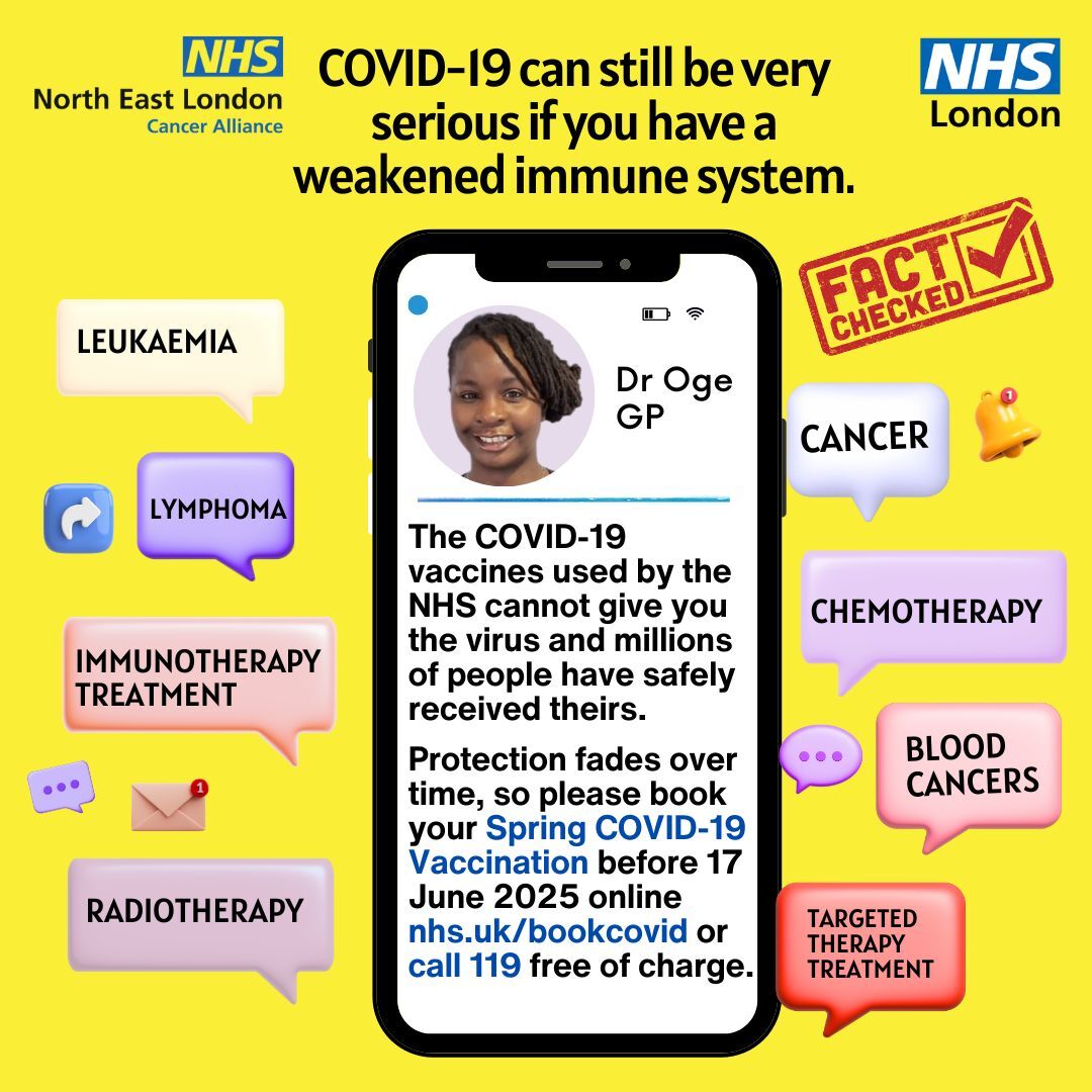 North East London Cancer Alliance (@cancernel) on Twitter photo COVID-19 Isn't Over , Stay Protected
Did you know cancer patients are still more likely to be hospitalised from COVID-19 than the general public?
Learn how to book: bit.ly/3Rnp4kA
#SpringBooster #CovidVaccine #CancerAndCovid #NELCancerAlliance <a href="/NHSEngland/">NHS England</a> COVID-19 Isn't Over , Stay Protected
Did you know cancer patients are still more likely to be hospitalised from COVID-19 than the general public?
Learn how to book: bit.ly/3Rnp4kA
#SpringBooster #CovidVaccine #CancerAndCovid #NELCancerAlliance <a href="/NHSEngland/">NHS England</a>