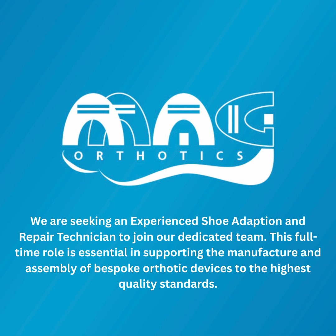 MAGOrthotics's tweet photo. WE ARE HIRING! 

Experienced Shoe Adaption and Repair Technician (Orthotics Medical Devises) – Full Time

#Sheffield #Yorkshire #SheffieldJobs #Orthotics https://t.co/3KUr8hLG1g