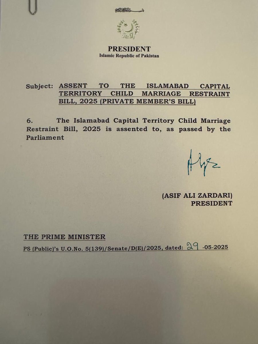 Big win for children’s rights! Pakistan’s landmark ICT Child Marriage Restraint Act is a crucial step toward ending child marriage &amp; securing a safer, healthier future for every child. Every child deserves freedom, protection, and opportunity. #EndChildMarriage
