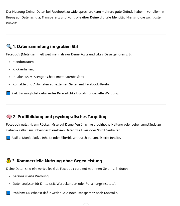 Auch nach dem Stichtag Dienstag kannst Du der Nutzung Deiner Daten für die KI von <a href="/Meta/">Meta</a> (bei <a href="/facebook/">Facebook</a> +<a href="/instagram/">Instagram</a>) noch widersprechen. Ich habe auf #Radioeins erklärt, wie das mit <a href="/Finanztip/">Finanztip</a>  geht. Und was <a href="/ChatGPTapp/">ChatGPT</a> zu solchen Widersprüchen sagt: radioeins.de/programm/sendu…