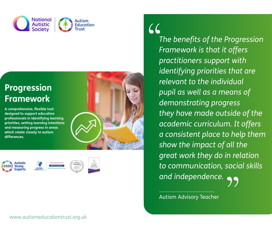 AutismEducatio1's tweet image. Take a moment to read this powerful testimonial from an Autism Advisory Teacher about the AET Progression Framework.
Find out more: bit.ly/3UVECy5
#AET #Autism #AutismEducation #GoodAutismPractice