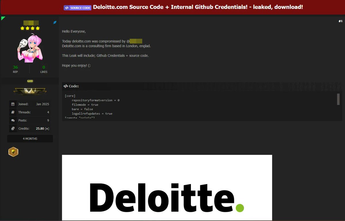 Deloitte Allegedly Suffers Major Data Breach - Source Code and GitHub Credentials Reportedly Leaked dailydarkweb.net/deloitte-alleg…