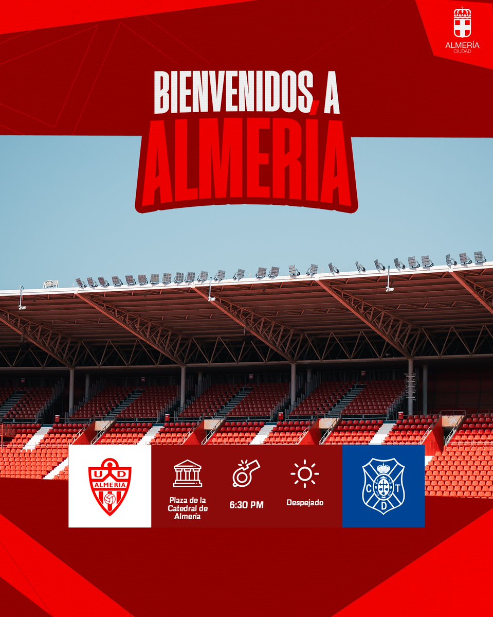 UD Almería (@u_d_almeria) on Twitter photo 👋 ¡Bienvenidos, aficionados del <a href="/CDTOficial/">CD Tenerife 🏴</a>!
😍 Durante vuestra visita os recomendamos dar un paseo por la plaza de la Catedral de Almería.
🤝 También os esperamos en la 𝑓𝑎𝑛 𝑧𝑜𝑛𝑒.
🏴 <a href="/aytoalm/">Ayuntamiento de Almería</a> 👋 ¡Bienvenidos, aficionados del <a href="/CDTOficial/">CD Tenerife 🏴</a>!
😍 Durante vuestra visita os recomendamos dar un paseo por la plaza de la Catedral de Almería.
🤝 También os esperamos en la 𝑓𝑎𝑛 𝑧𝑜𝑛𝑒.
🏴 <a href="/aytoalm/">Ayuntamiento de Almería</a>