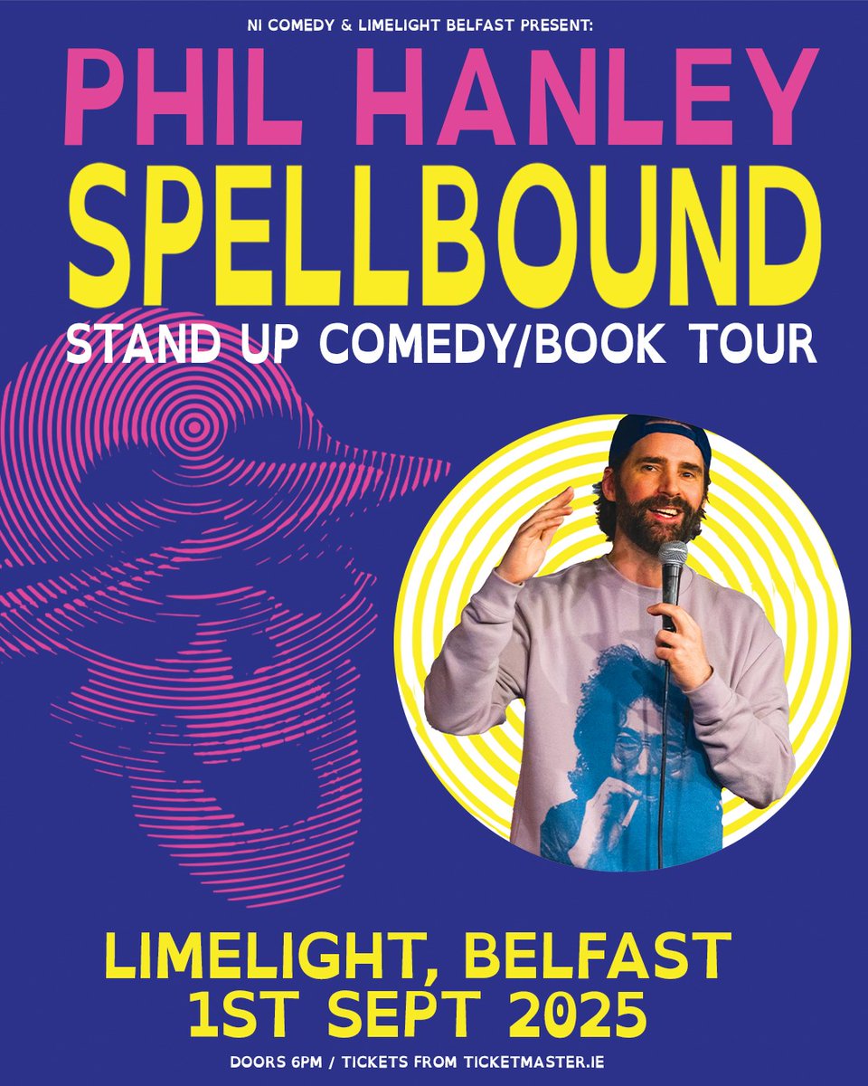 Ticketmaster Ireland (@ticketmasterire) on Twitter photo 😂Canadian comedian <a href="/PhilMhanley/">Phil Hanley</a> brings the 'Spellbound' tour to <a href="/LimelightNI/">Limelight Belfast</a>, Belfast on 1 September 2025.
🎟️Tickets on sale now bit.ly/43Sv5gc 😂Canadian comedian <a href="/PhilMhanley/">Phil Hanley</a> brings the 'Spellbound' tour to <a href="/LimelightNI/">Limelight Belfast</a>, Belfast on 1 September 2025.
🎟️Tickets on sale now bit.ly/43Sv5gc