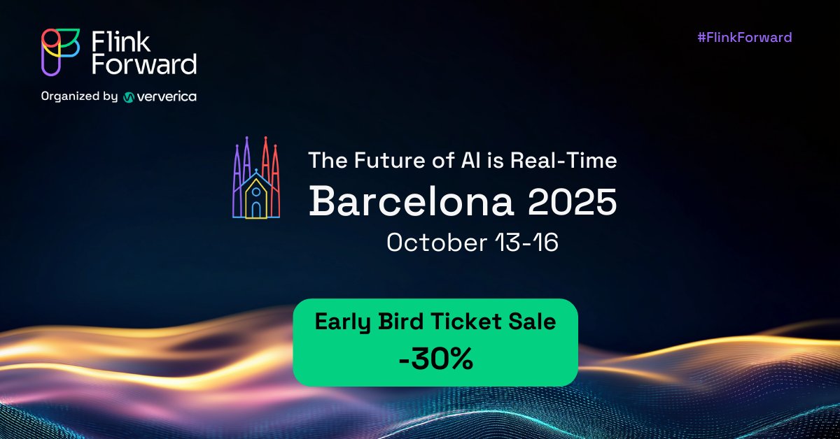 🚀 Early Bird ends tomorrow!
Join the #FlinkForward Barcelona 2025 journey — Bootcamp, Workshops, or Conference, your real-time data path starts here. 🎯

🎟️ hubs.li/Q03mJ5zQ0
#ApacheFlink #DataStreaming #RealTimeData