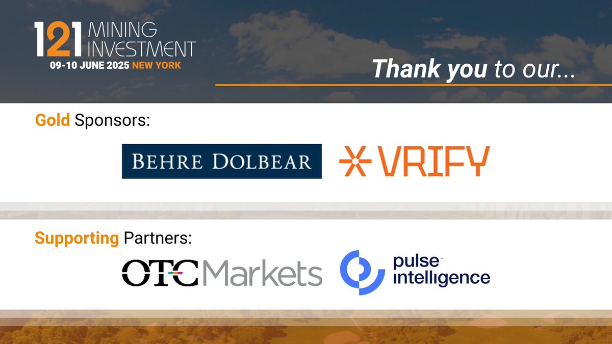 121 Group (@investinmining) on Twitter photo đź’« Highlighting our Gold #Sponsors and Supporting #Partners for 121 Mining Investment New York on 09-10 June 2025!
🌟 Our Gold Sponsors: <a href="/BehreDolbear/">BehreDolbear</a> & <a href="/VRIFYTechnology/">VRIFY Technology Inc.</a>.
🤝 Our Supporting Partners: <a href="/OTCMarkets/">OTC Markets Group</a> & Pulse Intelligence.
Learn more here: 🔗 weare121.com/121mininginves… 💫 Highlighting our Gold #Sponsors and Supporting #Partners for 121 Mining Investment New York on 09-10 June 2025!
🌟 Our Gold Sponsors: <a href="/BehreDolbear/">BehreDolbear</a> & <a href="/VRIFYTechnology/">VRIFY Technology Inc.</a>.
🤝 Our Supporting Partners: <a href="/OTCMarkets/">OTC Markets Group</a> & Pulse Intelligence.
Learn more here: 🔗 weare121.com/121mininginves…